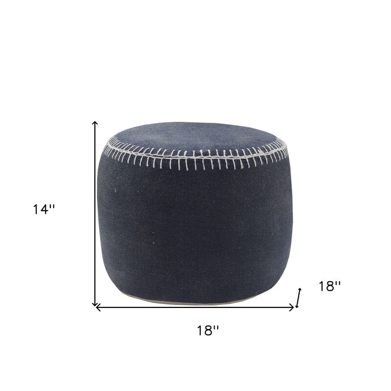 Cylinder Striped Cotton Pouf – Round Ottoman Accent Seat for Living Room