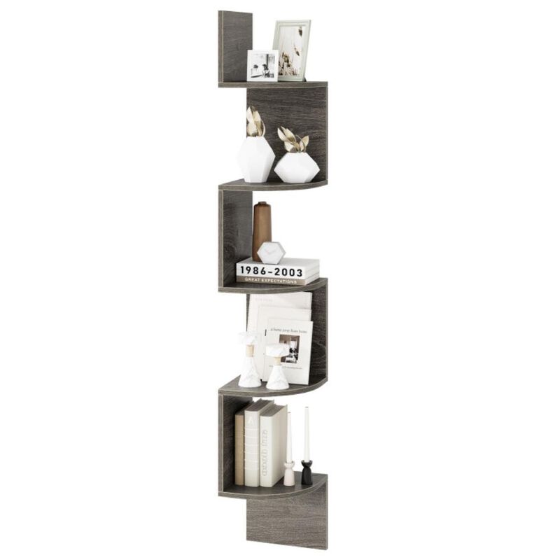 Hivvago 5-Tier Corner Shelf Floating Bookshelf Wall Mounted Storage Organizer