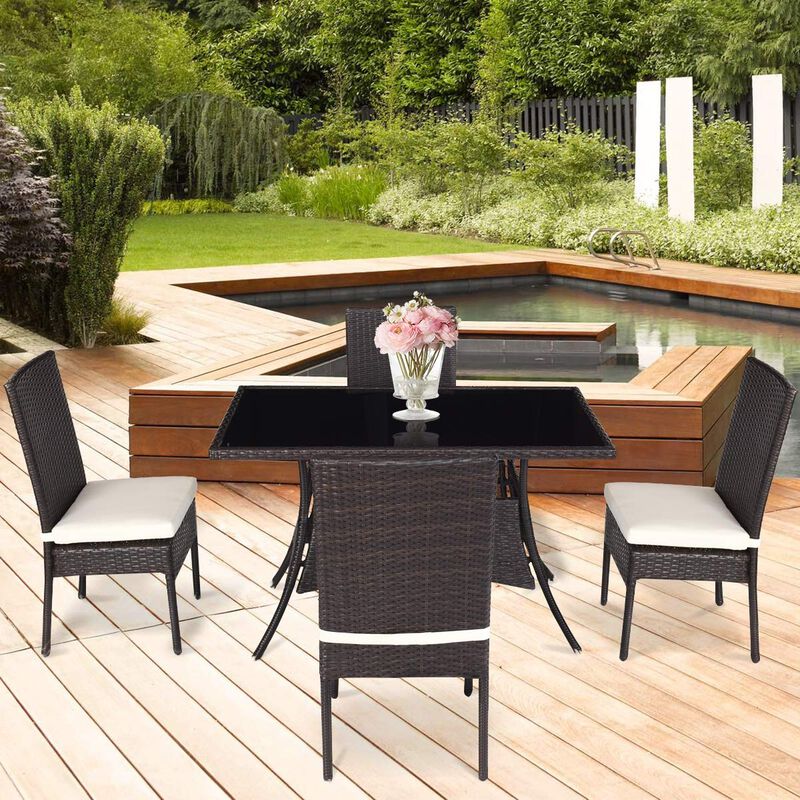 All-Weather 5-Piece Patio Dining Set &ndash; PE Rattan Wicker Table and Chairs