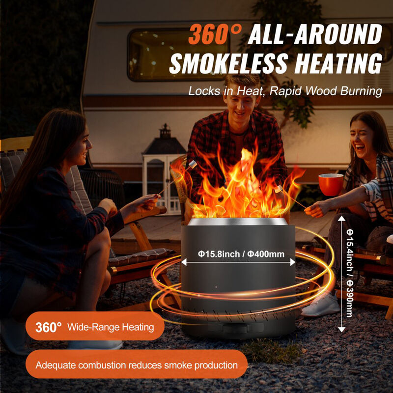 Portable Smokeless Wood Burning Fire Pit with Removable Ash Pan for Camping Patio-Black image number 3