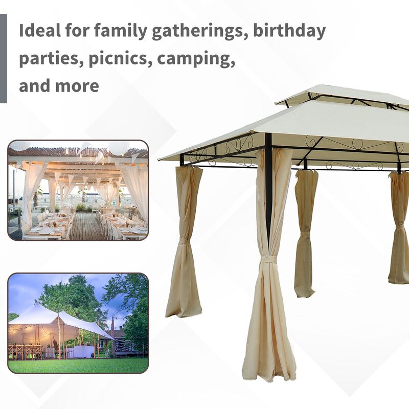 Elegant Patio Pavilion: 10'x13' Cream White Vented Gazebo with Curtains