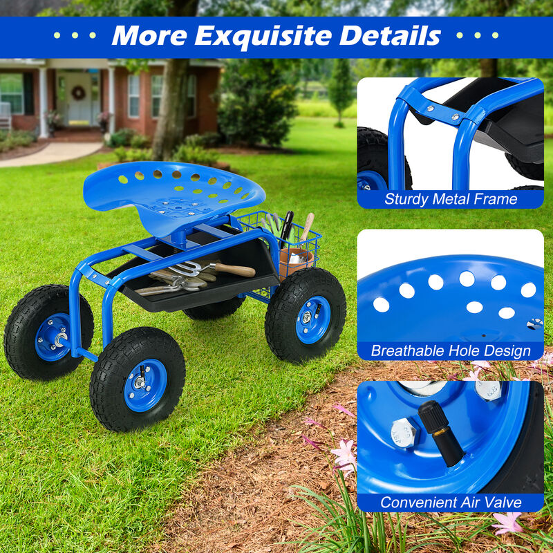 Garden Utility Cart with Sturdy Tool Tray and All-Terrain Wheels
