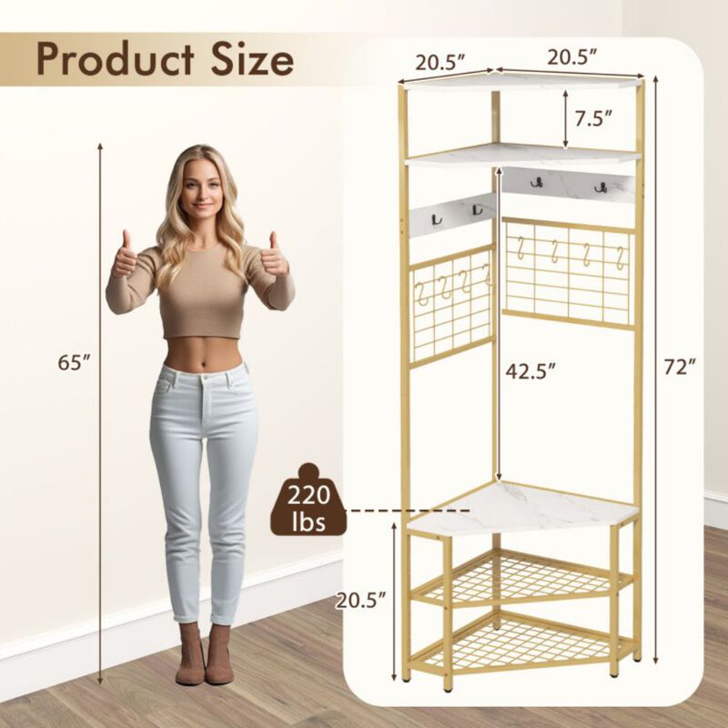 5-Tier Corner Hall Tree with Bench and Shoe Storage for Space-Saving Organization