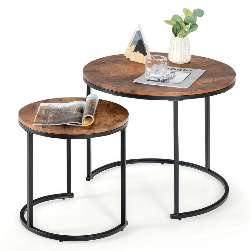 Set of 2 Modern Round Stacking Nesting Coffee Tables for Living Room