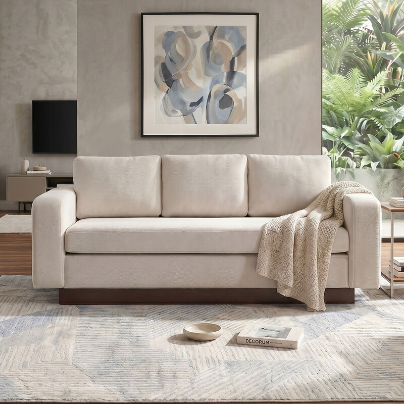Merax Modern 3-Seater Chenille Sofa with Wide Functional Armrests & Solid Rubber Wood Base image number 2