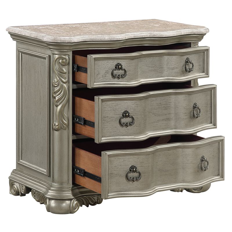 Bella Traditional Wood Nightstand with 3 Drawers, Fully Assembled Bedside Storage Table image number 4