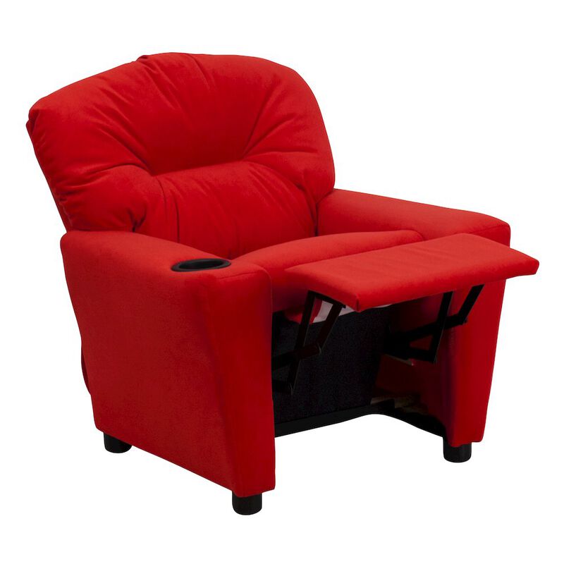 Flash Furniture Contemporary Red Microfiber Kids Recliner with Cup Holder