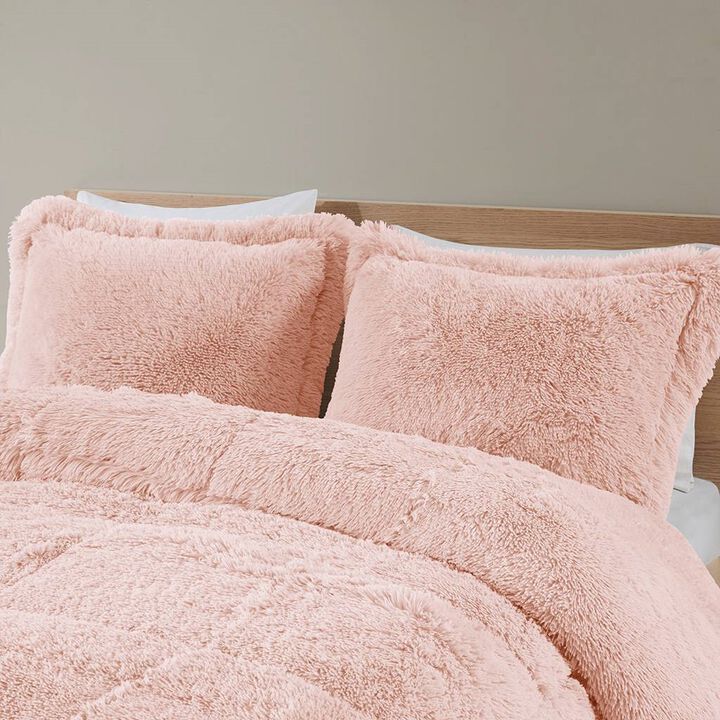 Hivvago King/CAL King Pink Blush Soft Sherpa Faux Fur 3 Piece Comforter Set with Shams