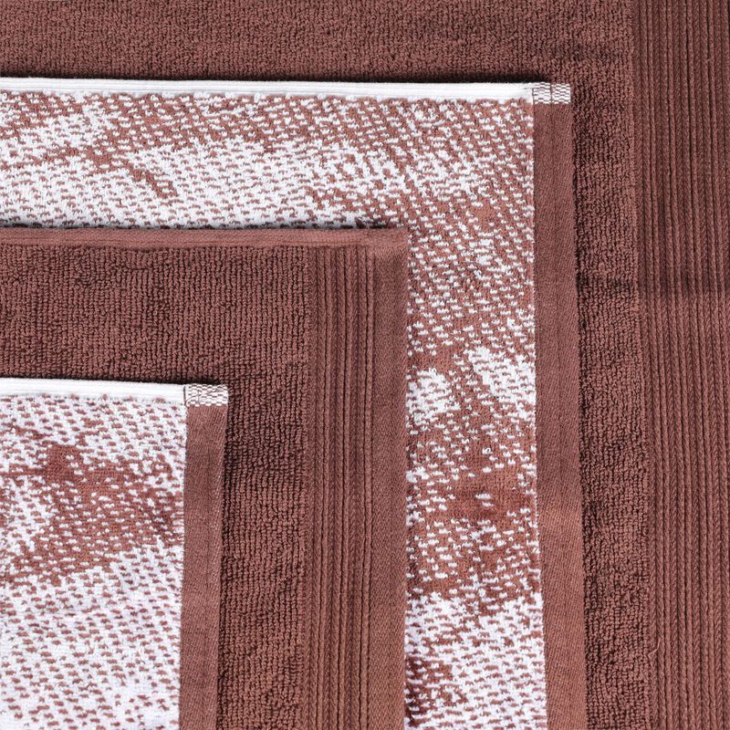 6 Piece Cotton Hand Towel Set with Marble Jacquard and Solid Designs image number 2