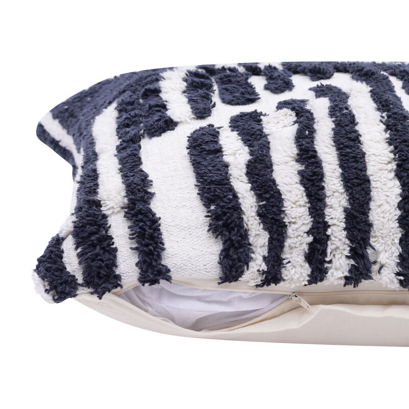 HomeRoots 22" Navy and White Geometric Cotton Throw Pillow image number 2