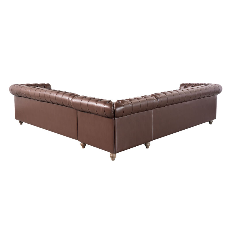 Merax Comfy Large Sectional Sofa with Wooden Legs, Retro Style for Living Room