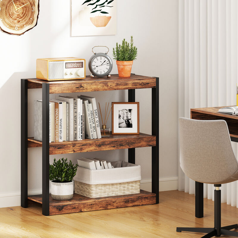 Small 3-Tier Bookcase with Wood Finish and Dual Anti-Tip Protection for Kids’ Room or Office