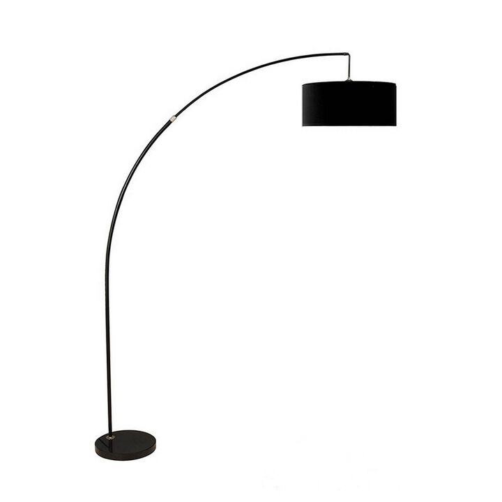 Floor Lamp with Arched Extendable Neck and Marble Base, Black-Benzara