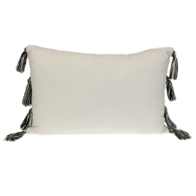 HomeRoots 14" X 20" Beige and Black Southwestern Cotton Throw Pillow With Tassels image number 2