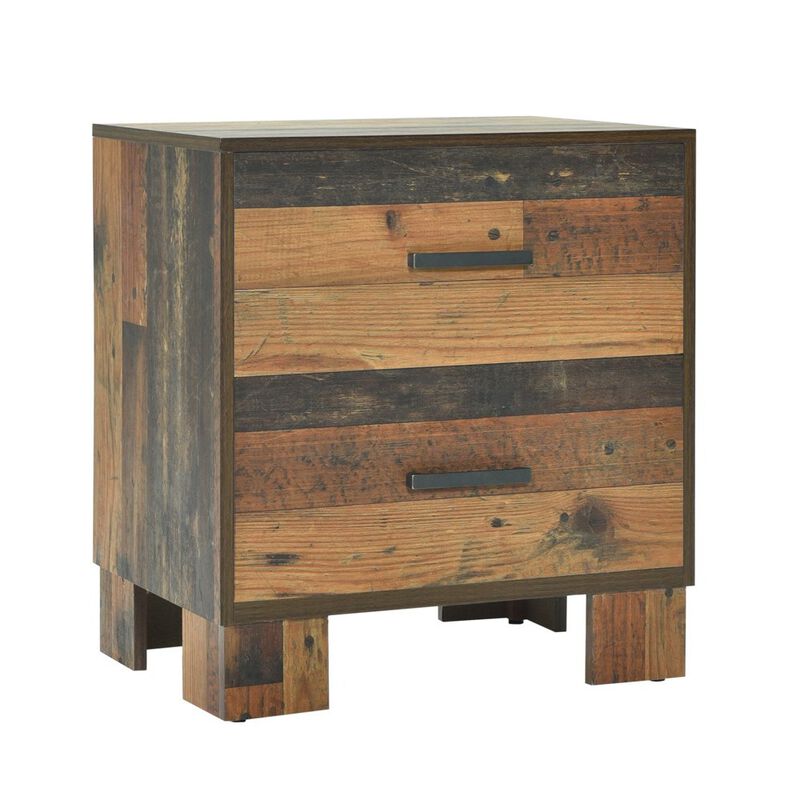 2 Drawer Rustic Nightstand with Nails and Grain Details, Dark Brown-Benzara image number 1