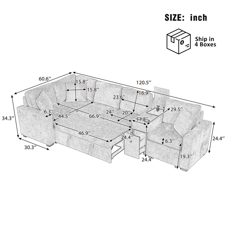 L-shaped Convertible Sectional Sofa Sleeper.