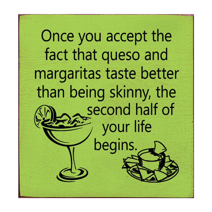 Funny Queso and Margarita Quote Wood Sign Kitchen Wall Decor