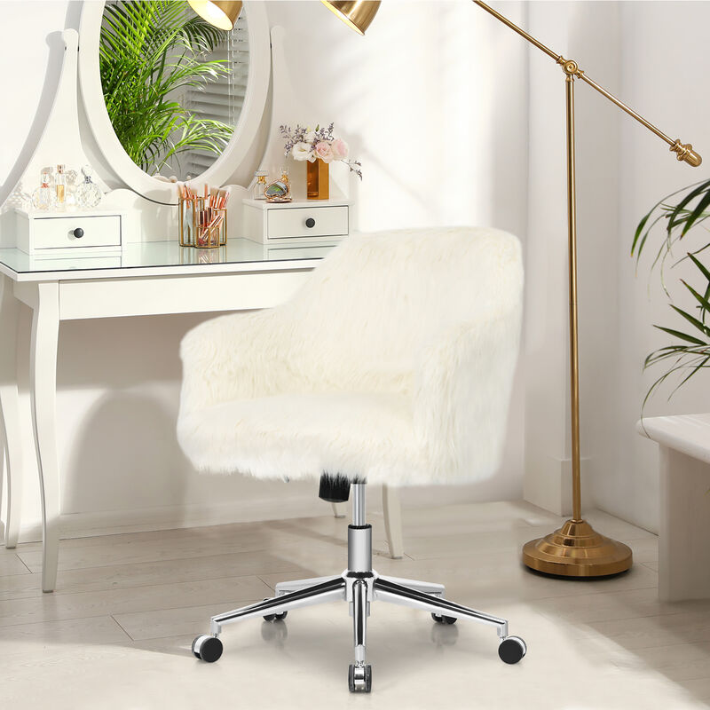 Costway Synthetic Swivel Office Chair Adjustable Task Chair Fluffy Vanity Chair