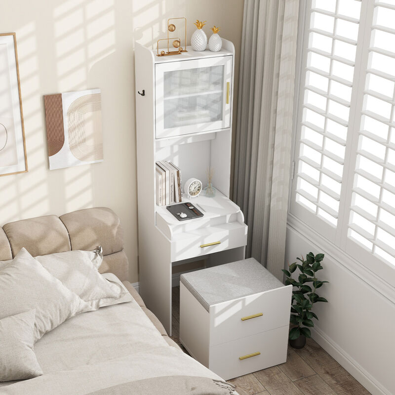 Bedroom Vanity Desk with Flip Top Mirror Power Outlets and Storage Stool image number 3