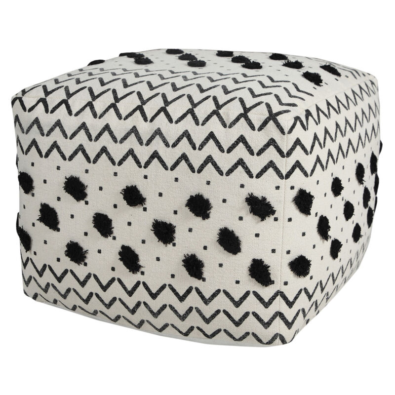 Hivvago 18 Inch White Cotton Chevron Pouf Ottoman