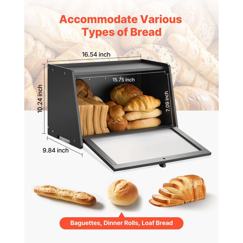 Farmhouse Bread Box, Wooden Kitchen Counter Bread Storage with Wavy Acrylic Panel image number 5