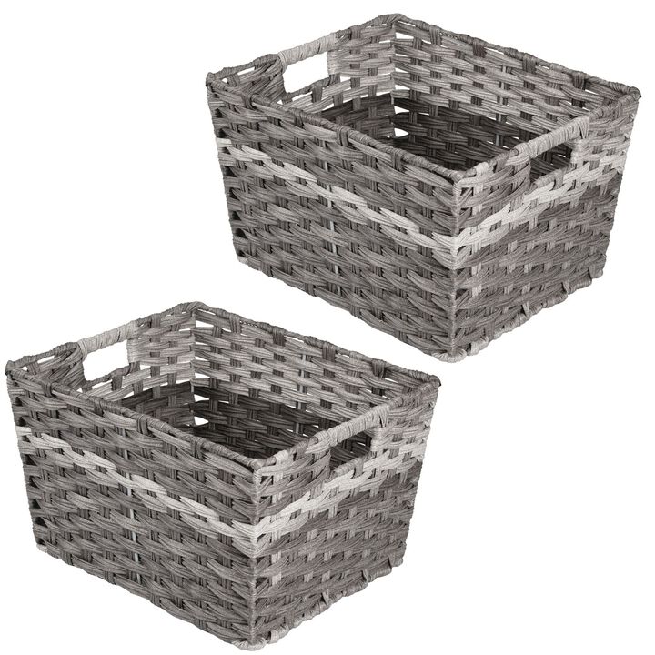 mDesign Wide Rectangular Woven Home Storage Basket Bin, 2 Pack - Dark Brown