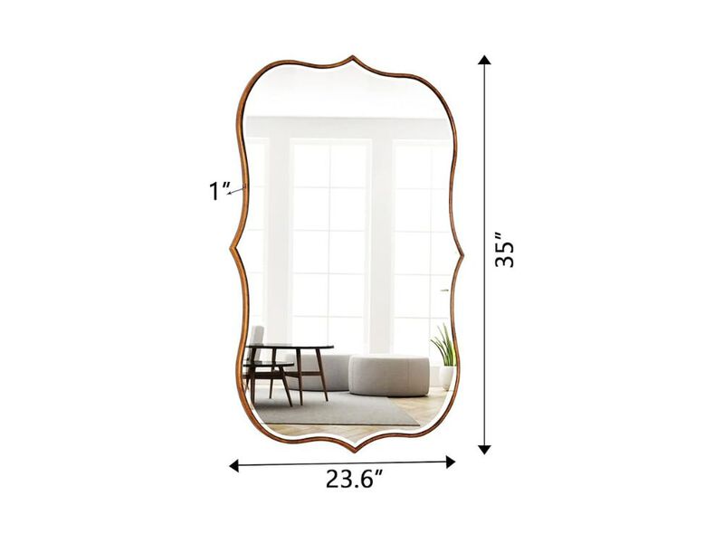 Large Asymmetrical Gold Wall Mirror &ndash; Scalloped Wood Frame, 36" Wide