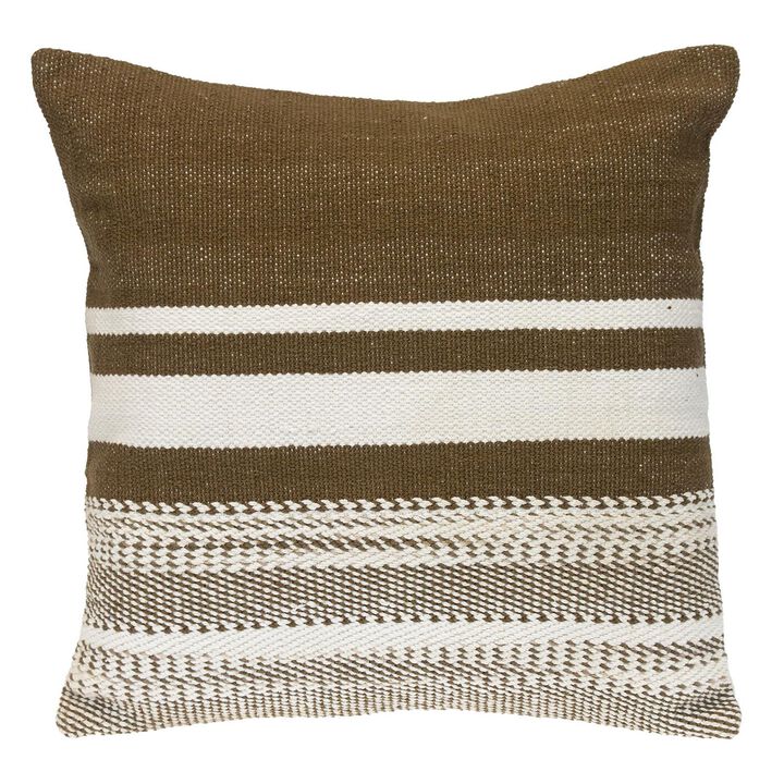 HomeRoots 18" Brown And White Cotton Striped Throw Pillow