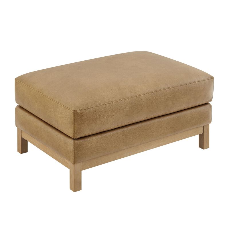 Modway Roscoe Vegan Leather Ottoman in Toast - Faux Leather Rectangular Footstool for Living Room, Bedroom, or Lounge Seating image number 4