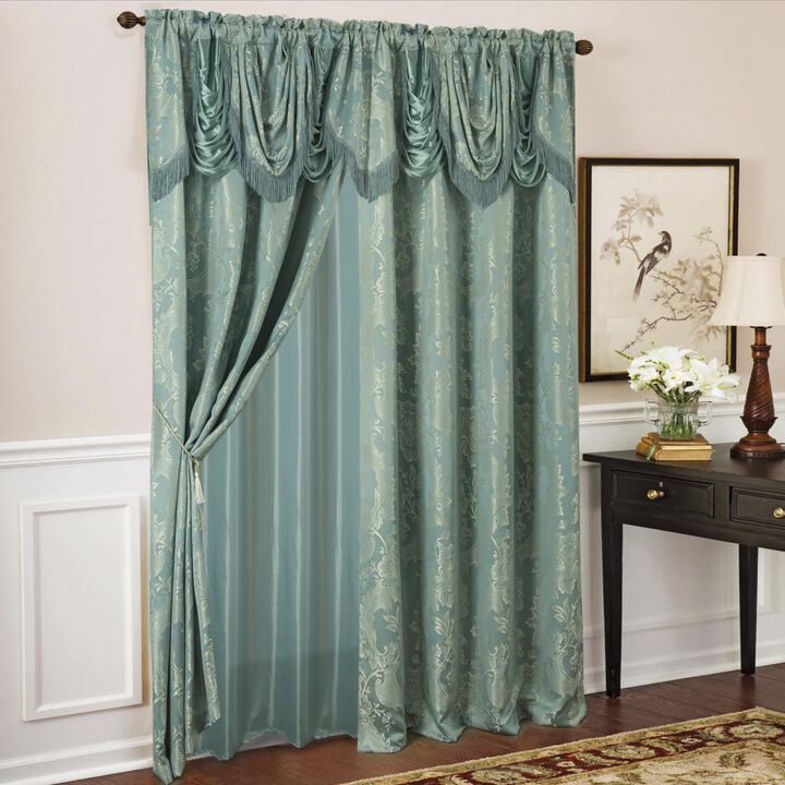 RT Designers Collection Rosalie Floral Damask Jacquard Curtain Panel with Valance