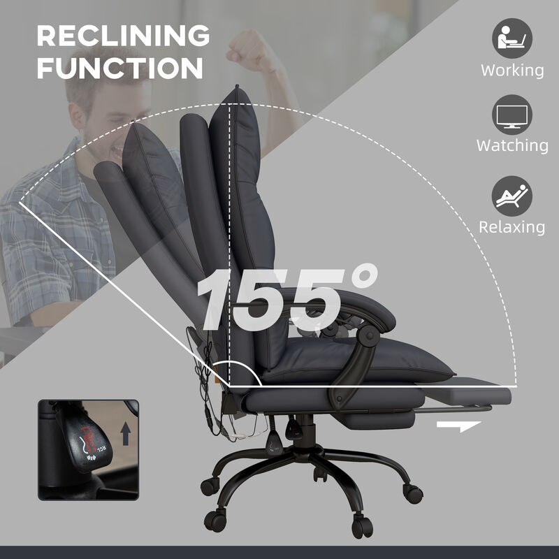 Vinsetto Executive Massage Office Chair with 6 Vibration Points, Microfiber Computer Desk Chair, Heated Reclining Chair with Footrest, Armrest, Double Padding, Charcoal Gray image number 9