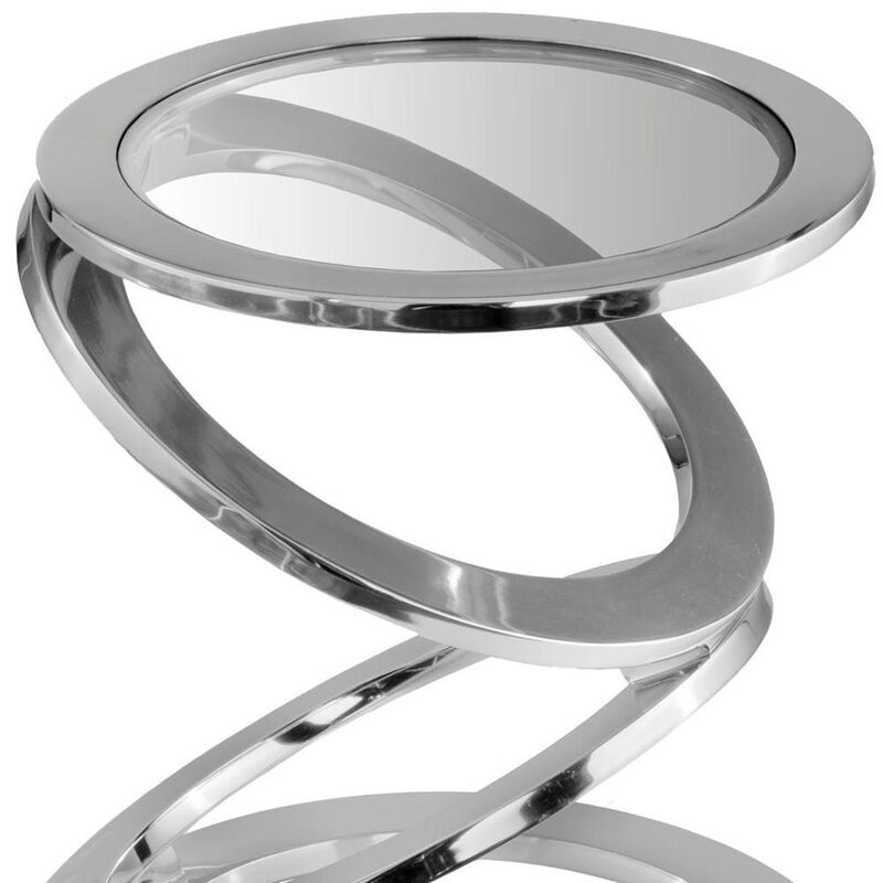 Hivvago 17 Inch  Silver And Clear Glass and Aluminum Round Abstract End Table