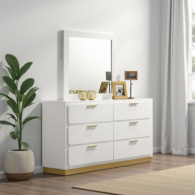 Caer Dresser Mirror, White Wood Frame with Beveled Glass, 35 Inch - Benzara