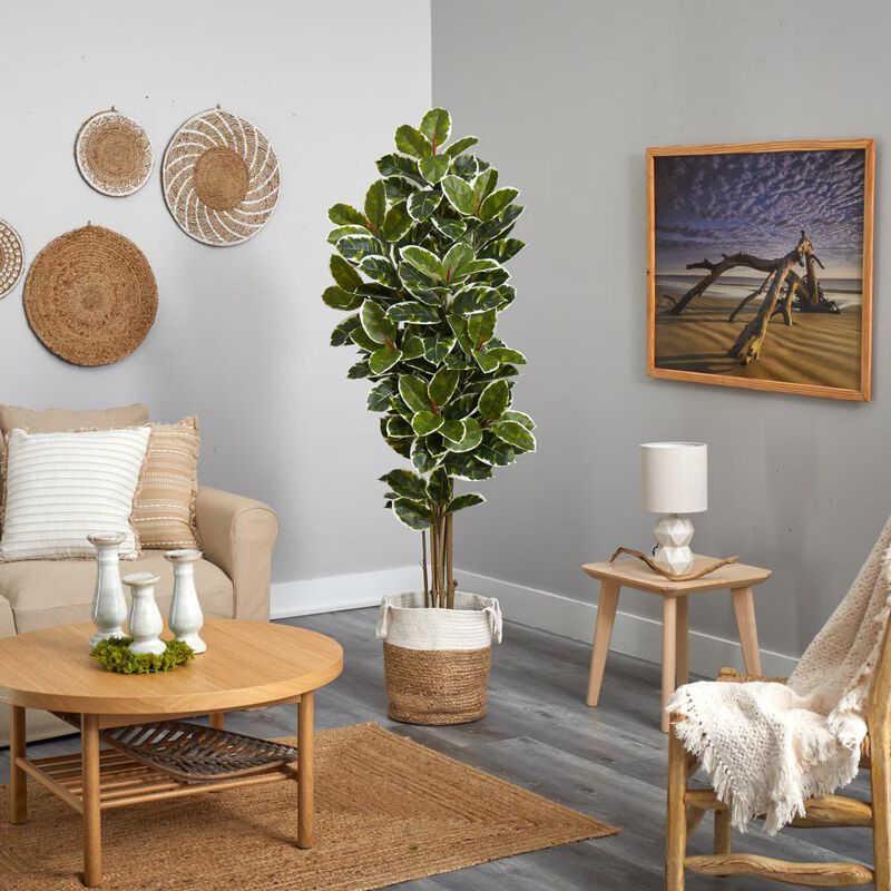 Hivvago 6 Feet Oak Artificial Tree in Handmade Natural Jute and Cotton Planter UV Resistant (Indoor/Outdoor)