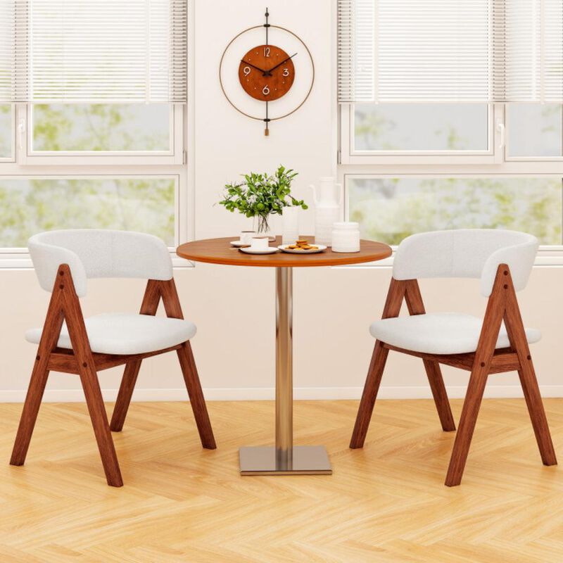 Hivvago Wooden Dining Chair Set of 2 Mid-Century Modern Sherpa Upholstered Kitchen Dining Room Chairs