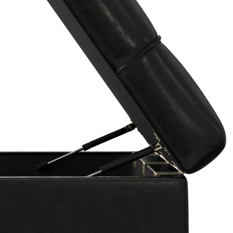 Mariah 34 inch Wide Contemporary Rectangle Coffee Table Storage Ottoman in Midnight Black  PU Black faux leather, Assembled