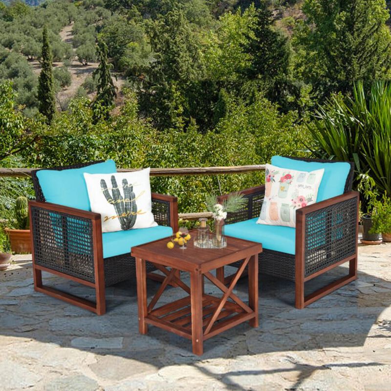Hivvago 3 Pieces Acacia Wood Patio Furniture Set with Coffee Table