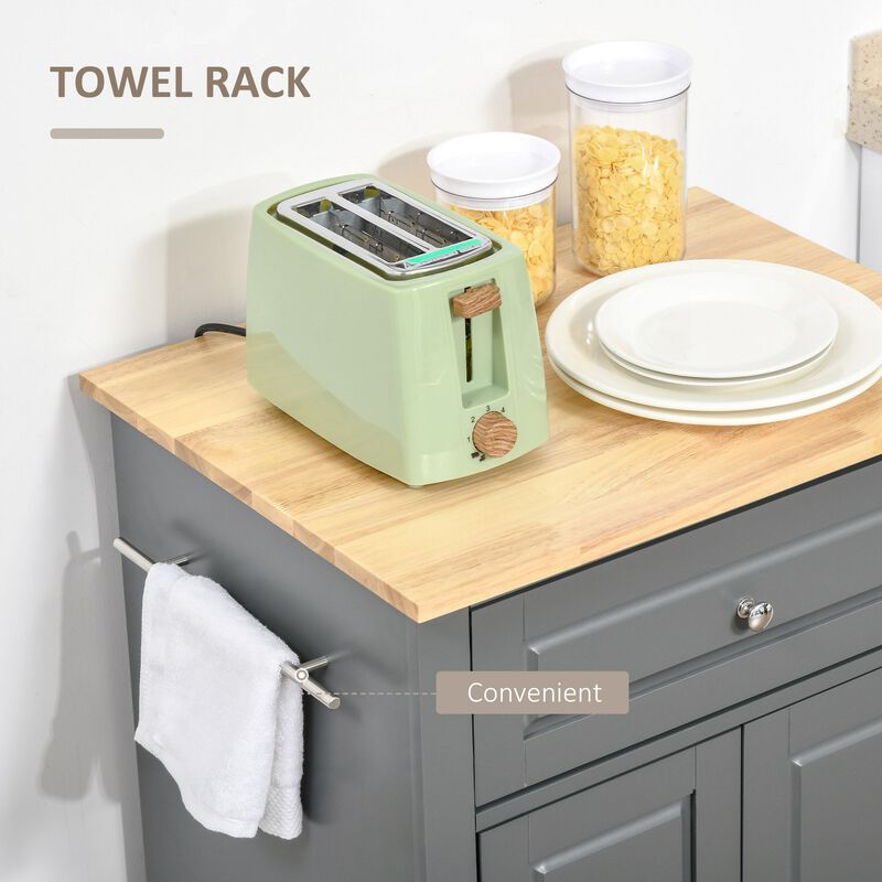 Grey Kitchen Cart, Rolling Kitchen Island Cart with Drawer, Adjustable Shelf and 2 Towel Racks image number 4