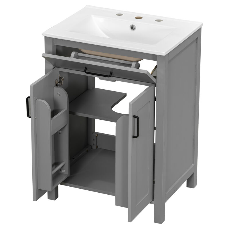 Whisen 24" Modern Bathroom Vanity Combo with Ceramic sink, 2 Soft-Close Doors