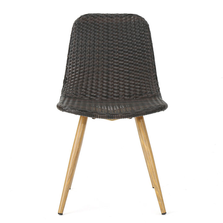 Illa Side Dining Chair, Modern Style Iron Legs, Dark Gray Wicker Rattan - Benzara