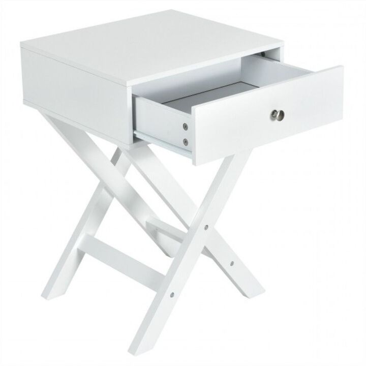 Hivvago Retro White X-Shape 1 Drawer Nightstand Coffee Table