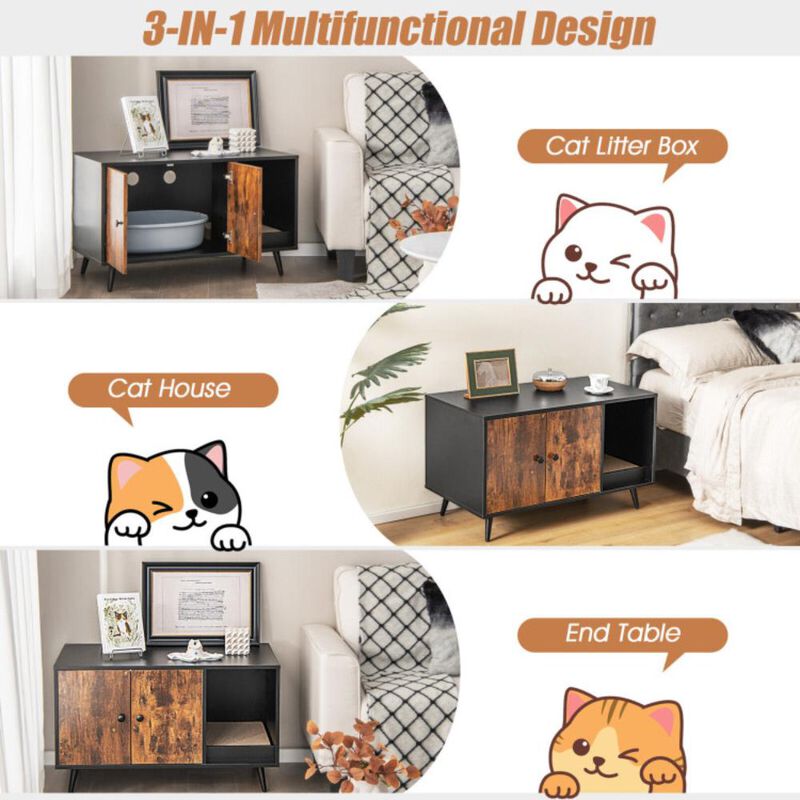 Hivvago Cat Litter Box Enclosure with Double Door Cabinet