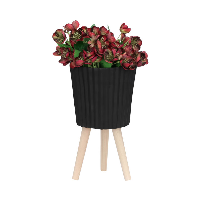 Ridged Planter with Wood Legs, Black Set