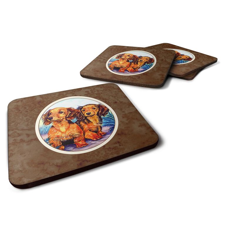 Caroline's Treasures 7022FC Long Hair Red Dachshund Two Peas Foam Coasters (Set of 4), 3.5, Multicolor image number 0