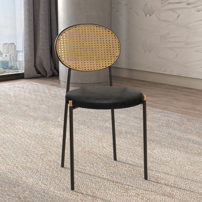 LeisureMod Euston Modern Dining Chair with Wicker Back and Leather Seat, Indoor Kitchen, Dining Room, Home, Contemporary Side Chair Seating, Set of 2