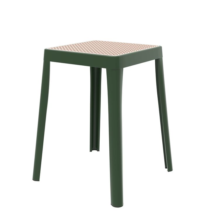 LeisureMod Tresse Stackable Square Dining Stool with Wicker Top, Lightweight Durable Design for Kitchen, Garden, Balcony, Cafe, Deck, or Terrace Use