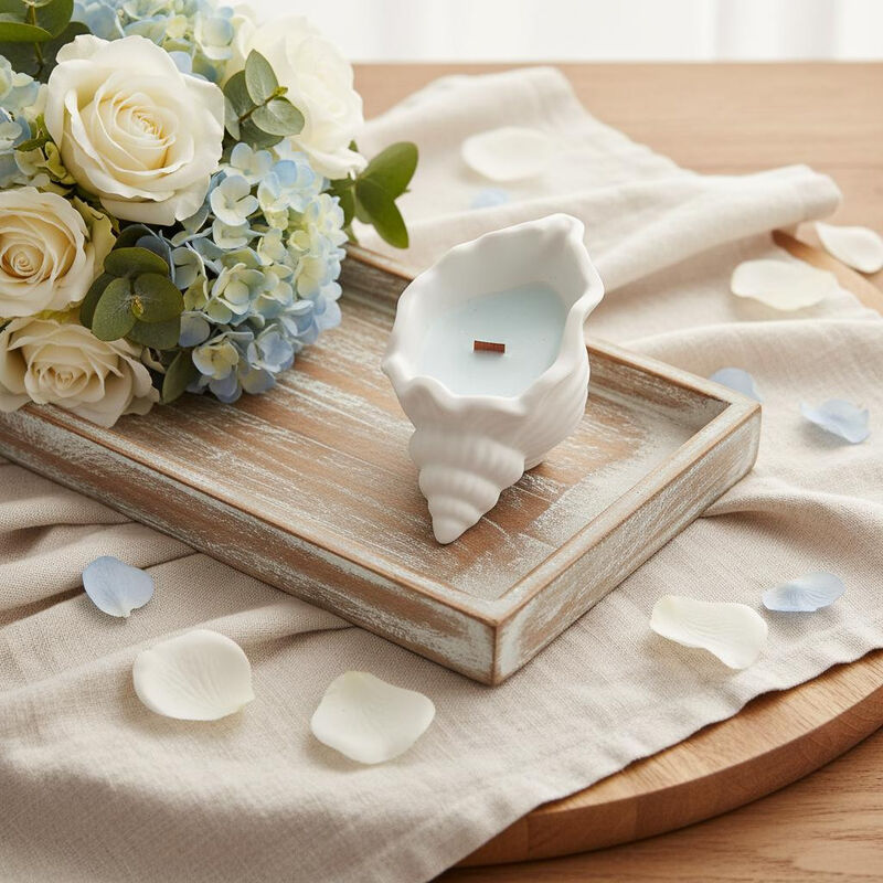 HomeRoots 6" Scented Soy Wax Candle In White Resin Novelty Holder image number 1