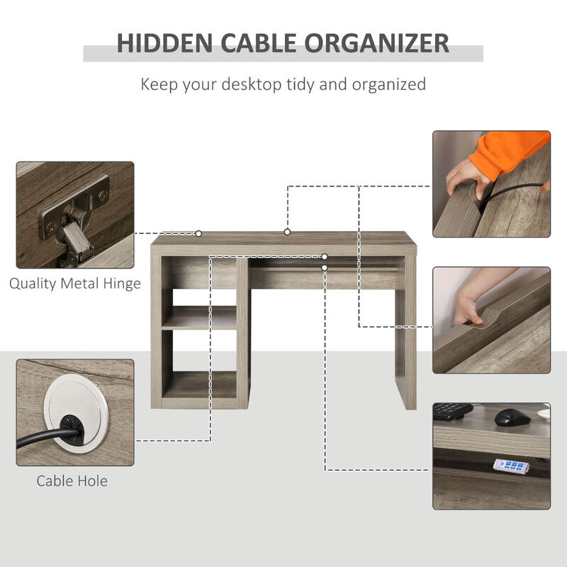 Natural Wood Workspace: Rectangle Computer Desk with Display Shelves