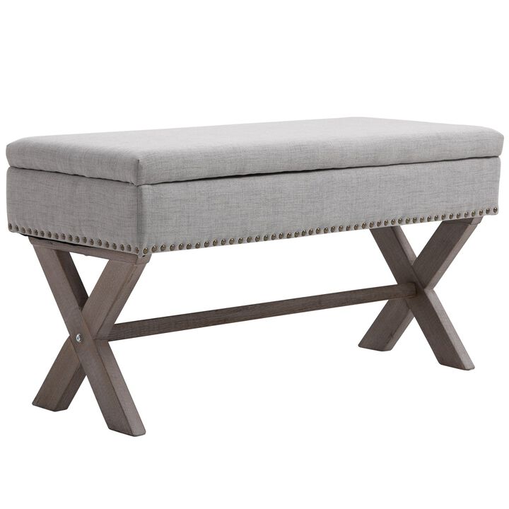 36" Rectangle Fabric Shoe Bench Storage Ottoman with Soft Sponge Cushion, for Living Room, Entryway, or Bedroom, Grey