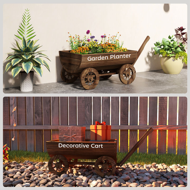 Hivvago Wooden Wagon Planter with Wheels and Drainage Hole image number 7